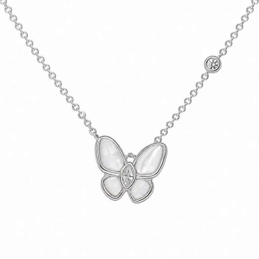 Elegant Butterfly Mother-of-Pearl Pendant Necklace - 925 Silver Jewelery