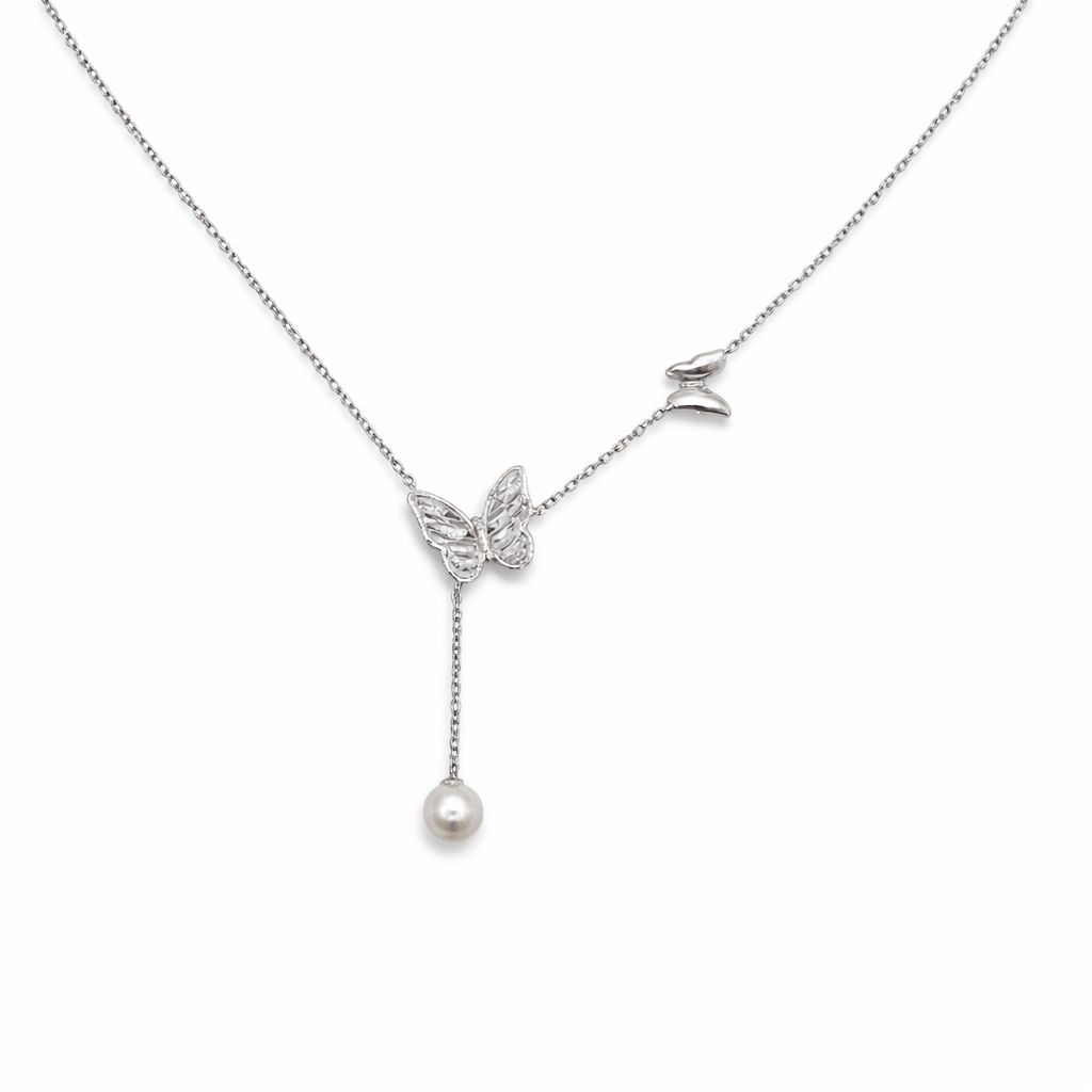Elegant Butterfly Pearl Drop Pendant - Silvorn India