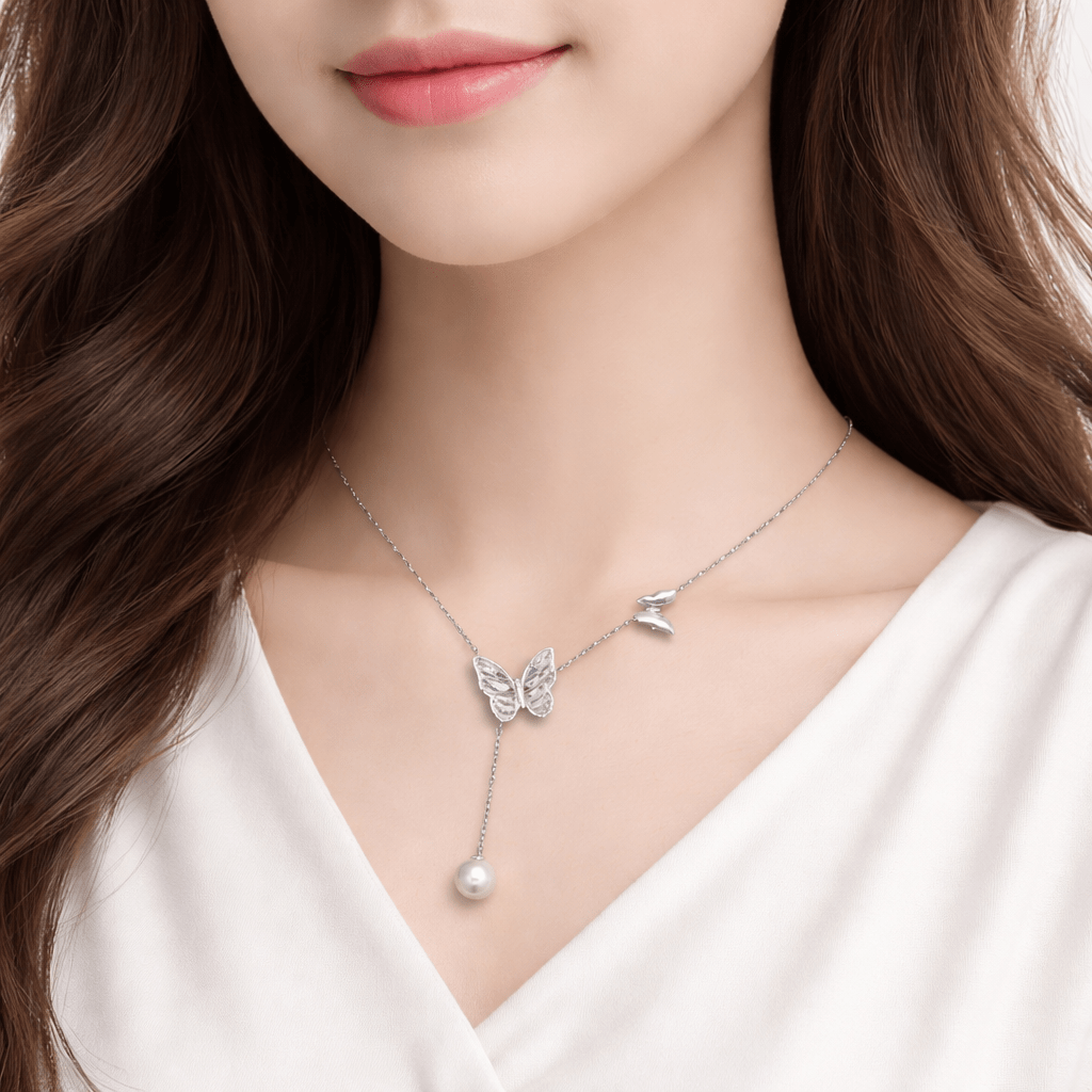 Elegant Butterfly Pearl Drop Pendant - Silvorn India