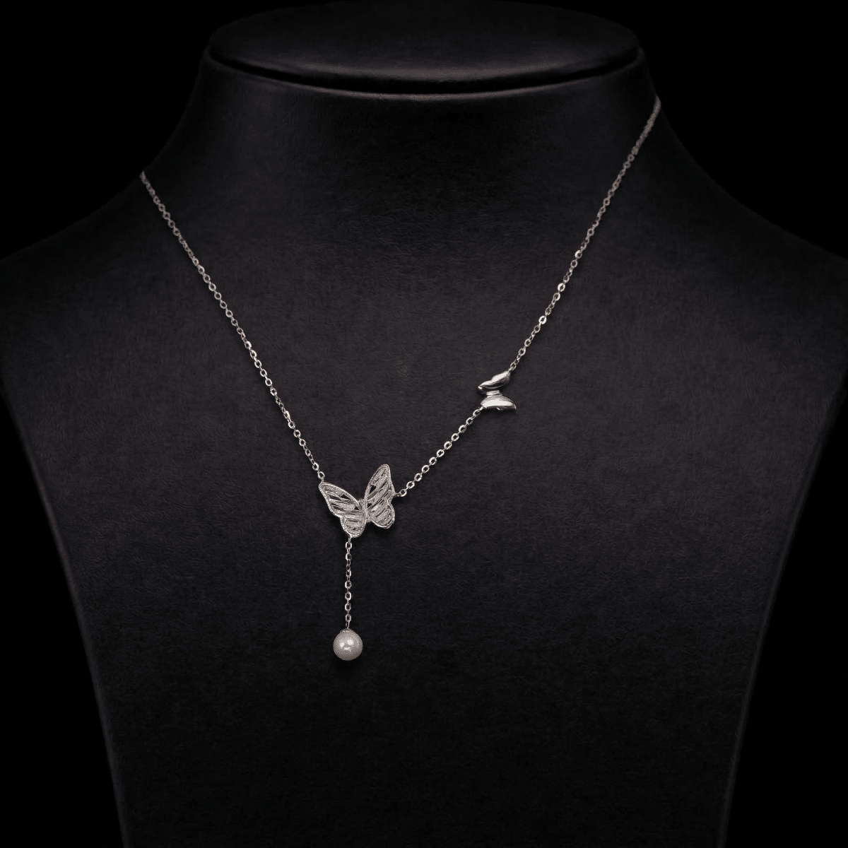 Elegant Butterfly Pearl Drop Pendant - Silvorn India