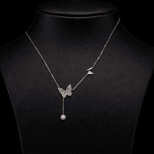 Elegant Butterfly Pearl Drop Pendant - 925 Silver Jewelery