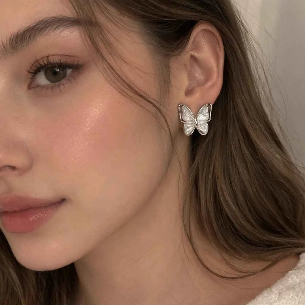 Elegant Butterfly Pearl Finish Stud Earrings