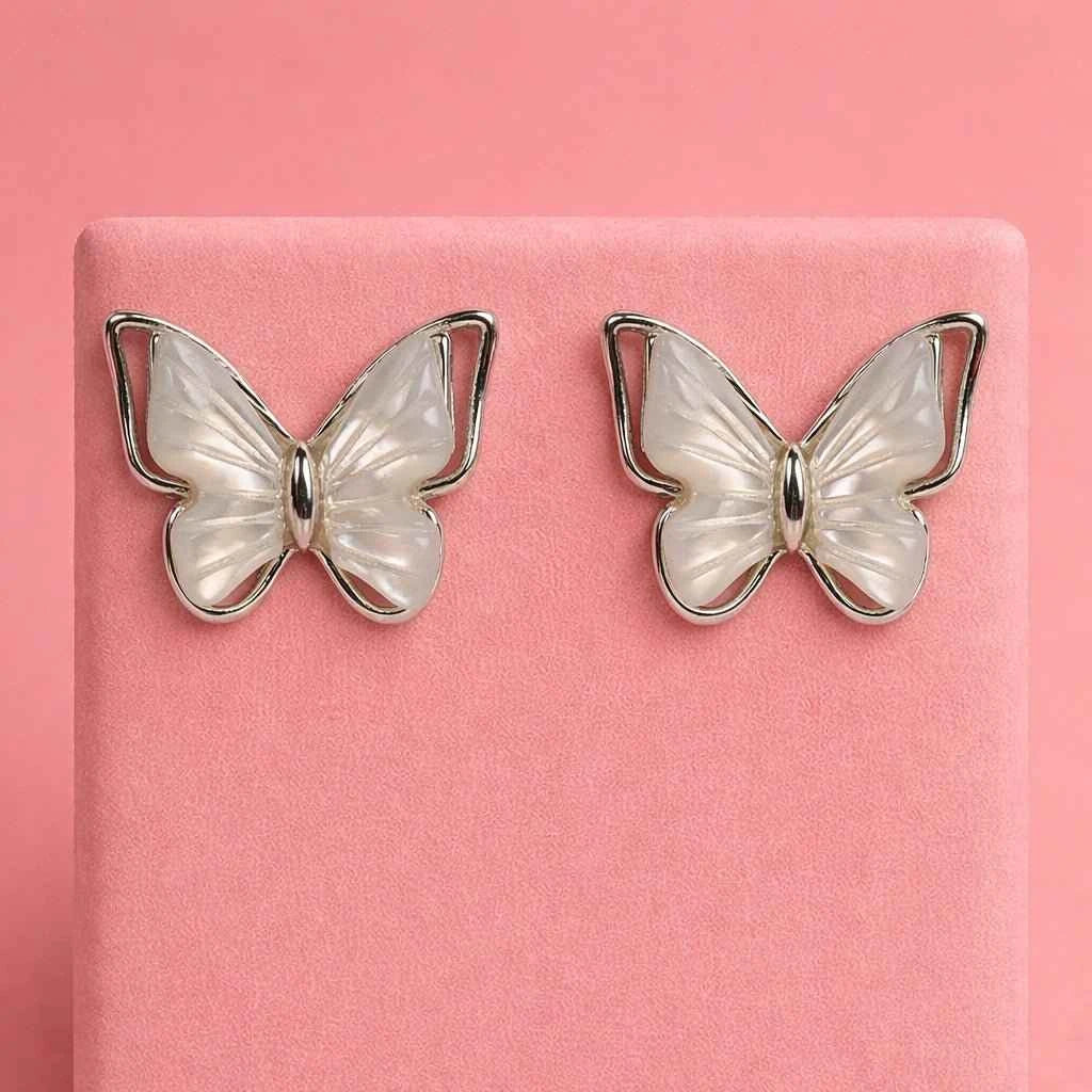 Elegant Butterfly Pearl Finish Stud Earrings