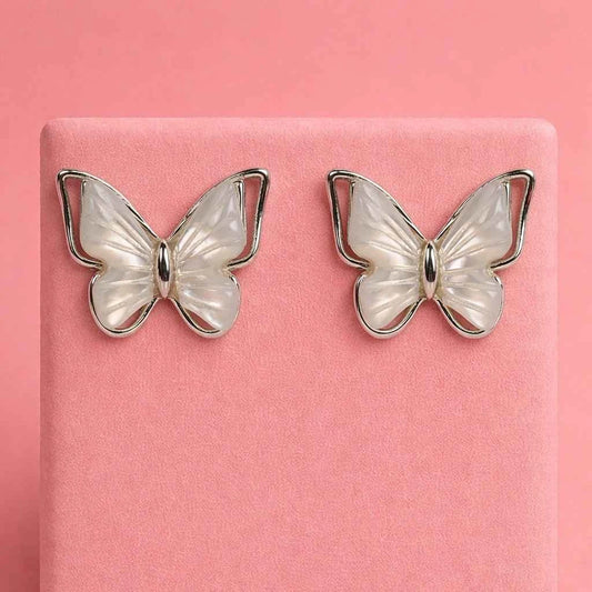 Elegant Butterfly Pearl Finish Stud Earrings - 925 Silver Jewelery
