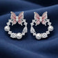 Elegant Butterfly Pearl & Zircon Hoop Earrings in    Finish