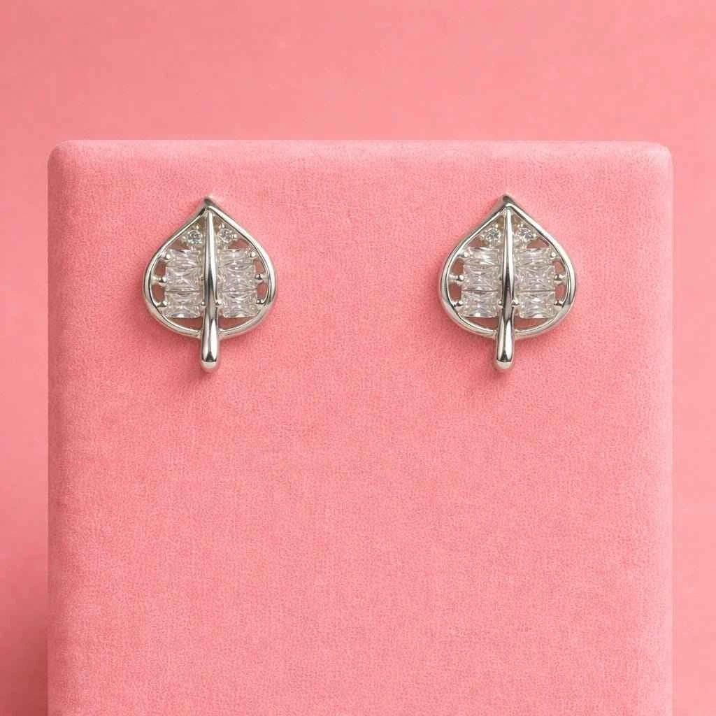 Elegant Crystal Leaf Drop Stud Earrings