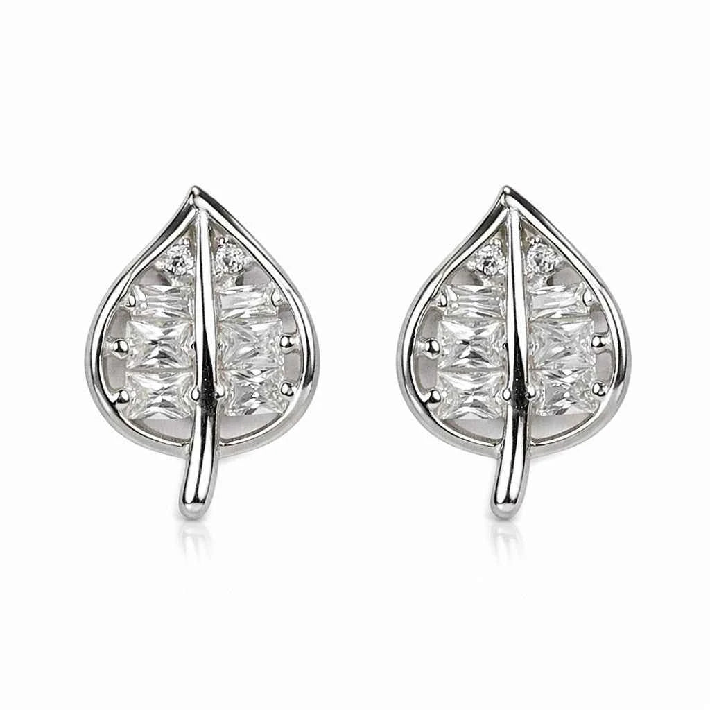 Elegant Crystal Leaf Drop Stud Earrings