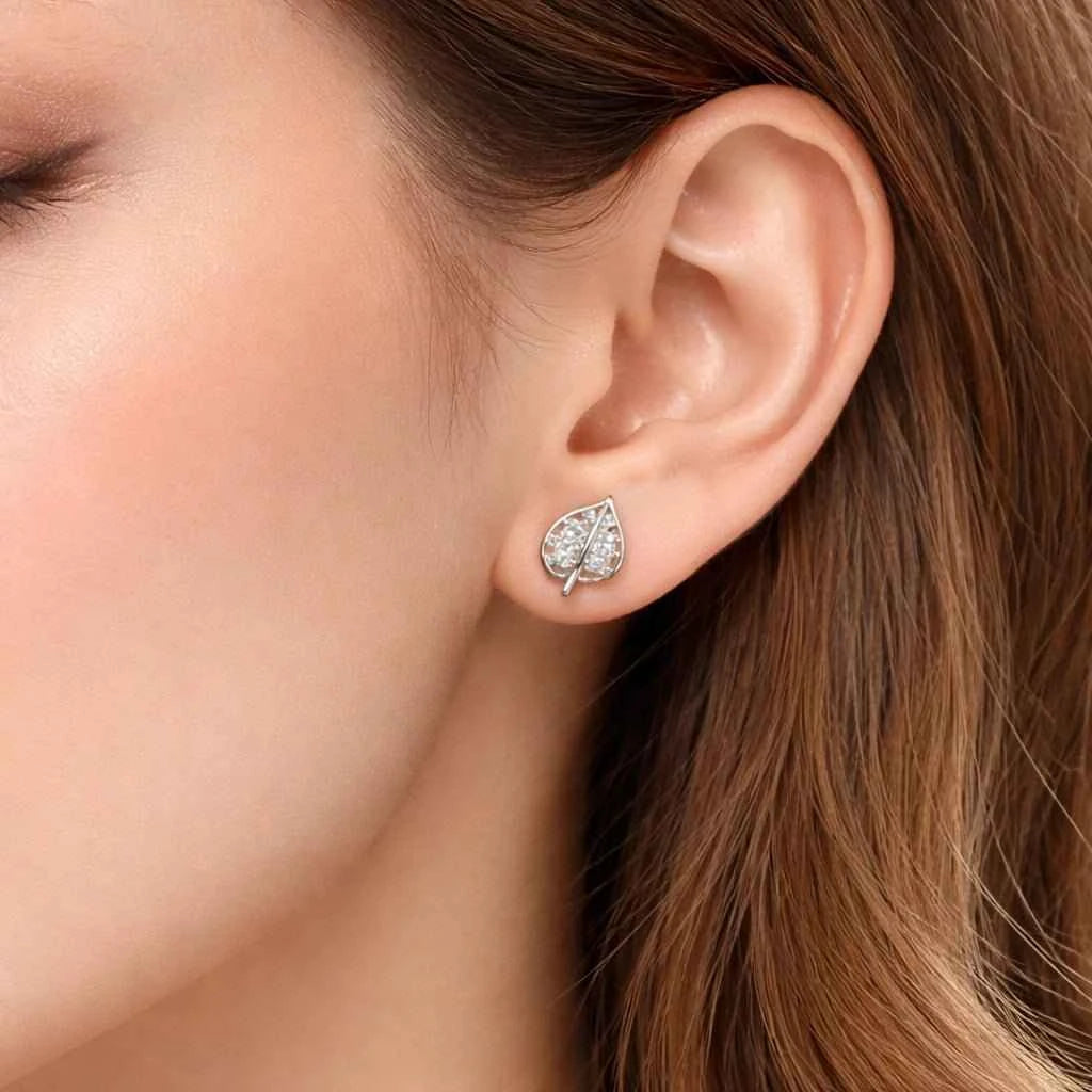 Elegant Crystal Leaf Drop Stud Earrings