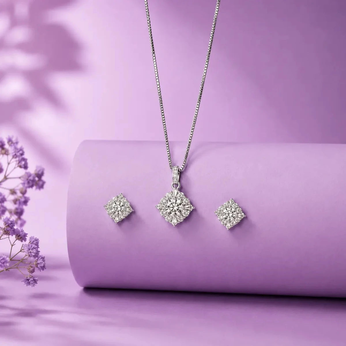 Elegant Cushion Cut Crystal Pendant Set for Women - Silvorn India