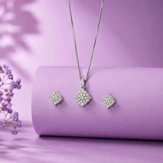 Elegant Cushion Cut Crystal    Pendant Set for Women - 925 Silver Jewelery
