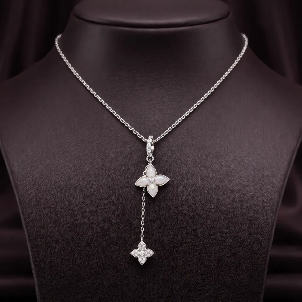 Elegant Dual Floral Drop Pendant Necklace - Silvorn India