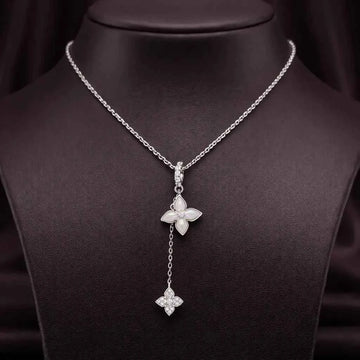 Elegant    Dual Floral Drop Pendant Necklace