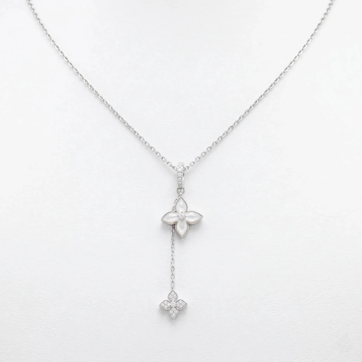 Elegant Dual Floral Drop Pendant Necklace - Silvorn India
