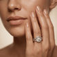 Elegant Dual Ring Set – Sterling Silver Halo Ring with Curved Enhancer Band - 925 Silver Jewelery