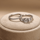 Elegant Dual Ring Set with Round-Cut Center Stone & Pave Band in White Metal - 925 Silver Jewelery