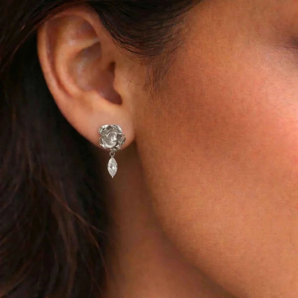 Elegant Floral Drop Earrings with Marquise Crystal