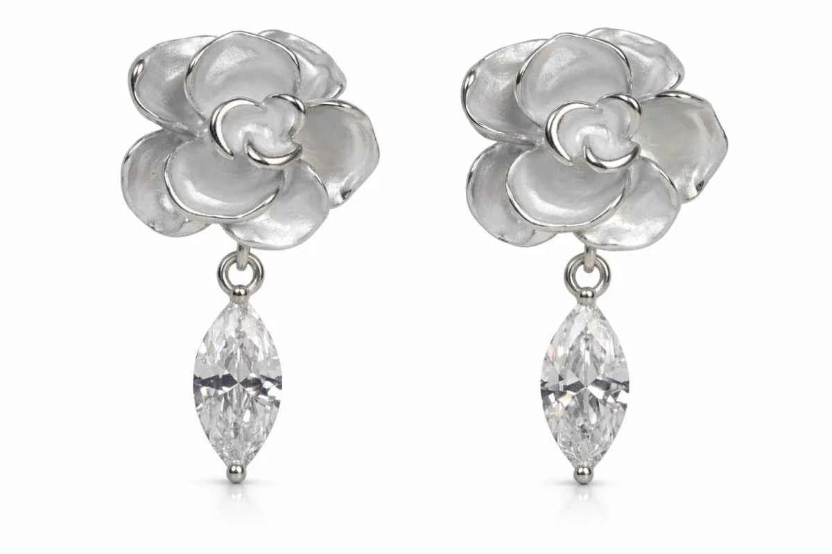 Elegant Floral Drop Earrings with Marquise Crystal