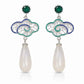 Elegant Green Crystal & Mother-of-Pearl Drop Earrings in Sterling