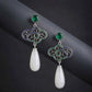 Elegant Green Crystal & Mother-of-Pearl Drop Earrings in Sterling