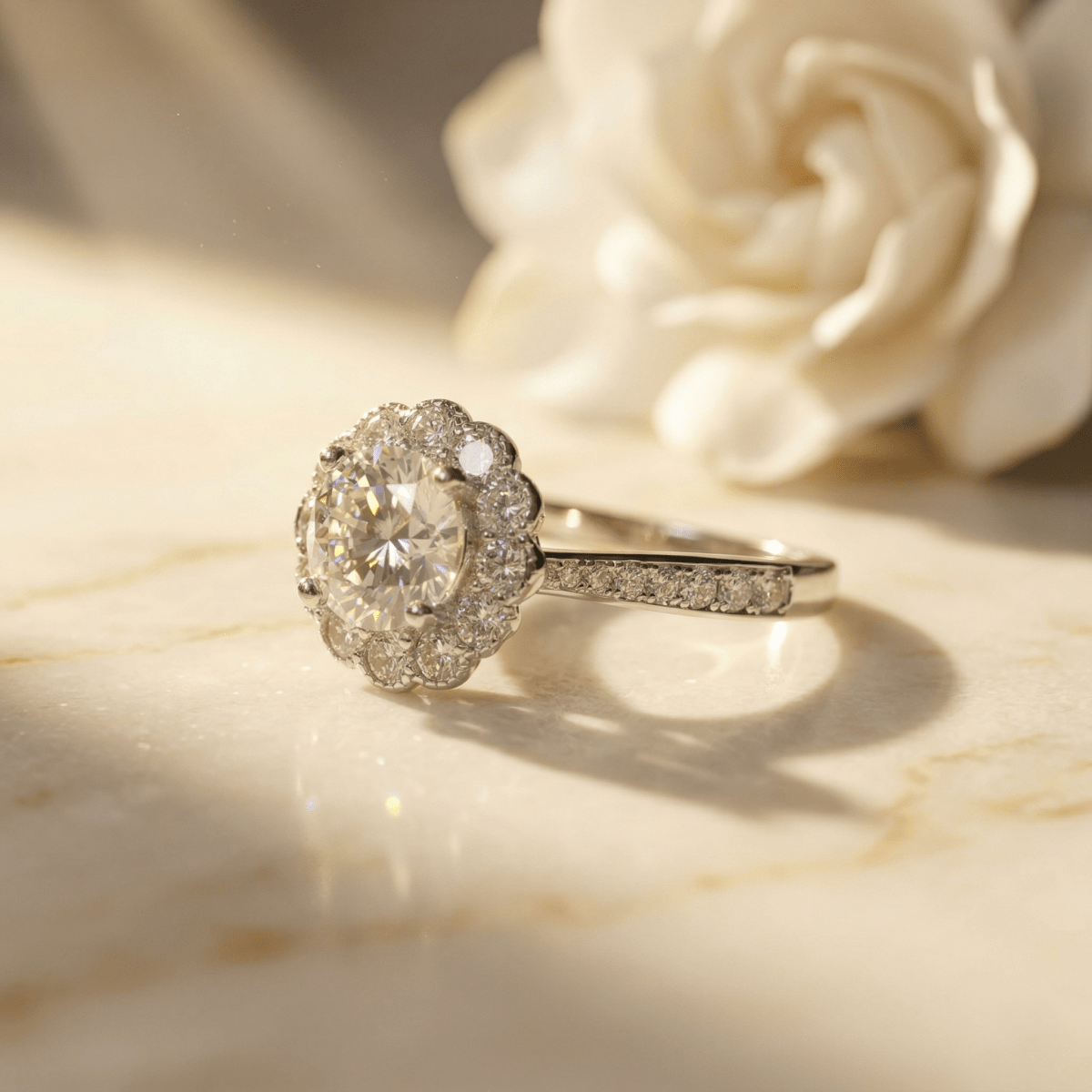 Elegant Halo Sparkle Silver Ring – Classic Round Cut Statement Piece - Silvorn India