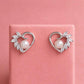 Elegant Heart Swirl Pearl & Marquise CZ Stud Earrings