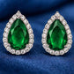 Elegant Pear-Cut Green Stone Halo Stud Earrings