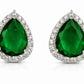Elegant Pear-Cut Green Stone Halo Stud Earrings