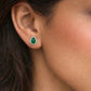 Elegant Pear-Cut Green Stone Halo Stud Earrings