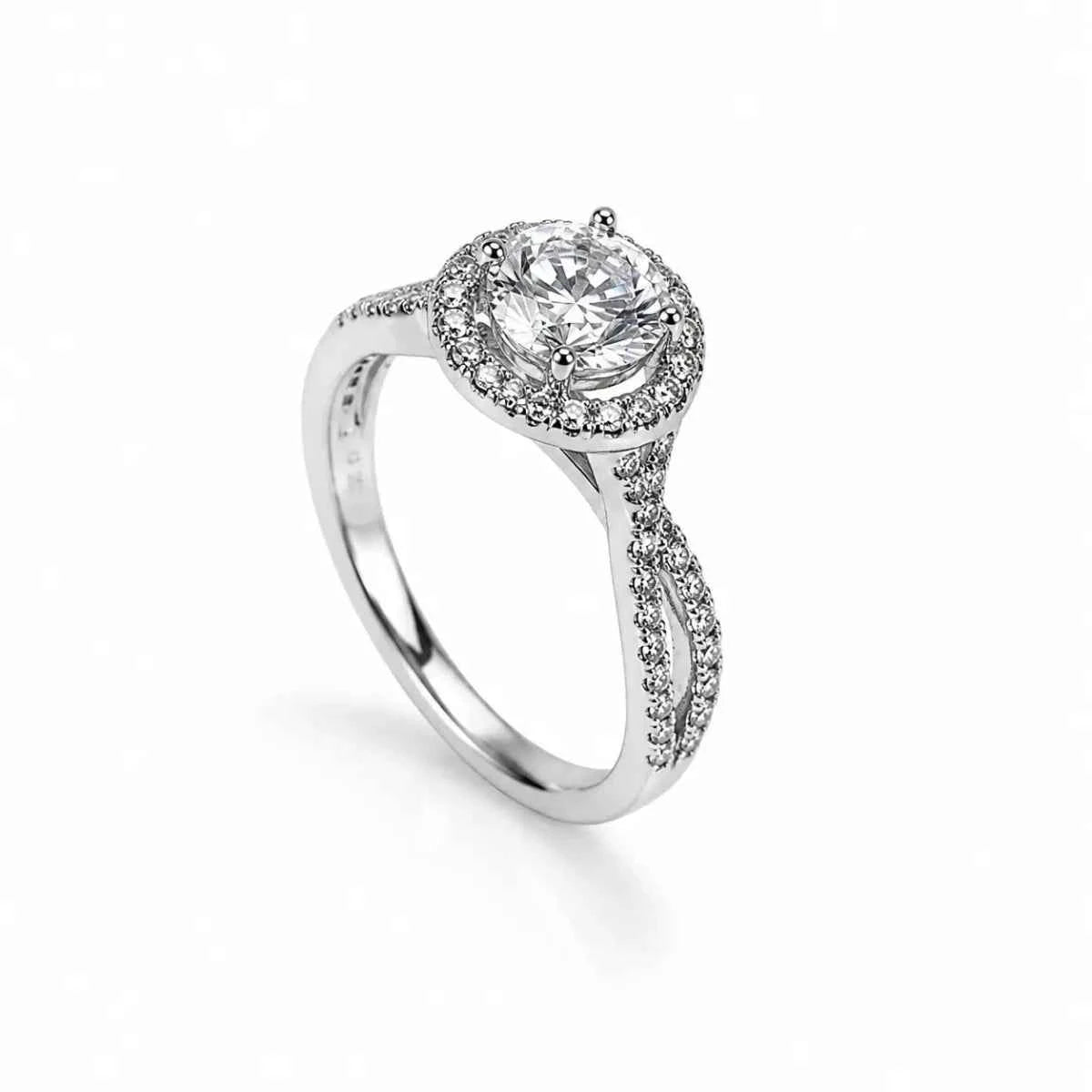 Elegant Round Halo Infinity Twist Diamond Engagement Ring