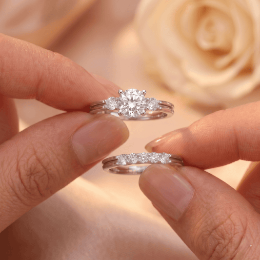 Elegant Round Solitaire Sterling Silver Ring Set with Accent Stone Band - 925 Silver Jewelery