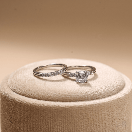 Elegant Round Solitaire Sterling Silver Ring Set with Accent Stone Band - 925 Silver Jewelery