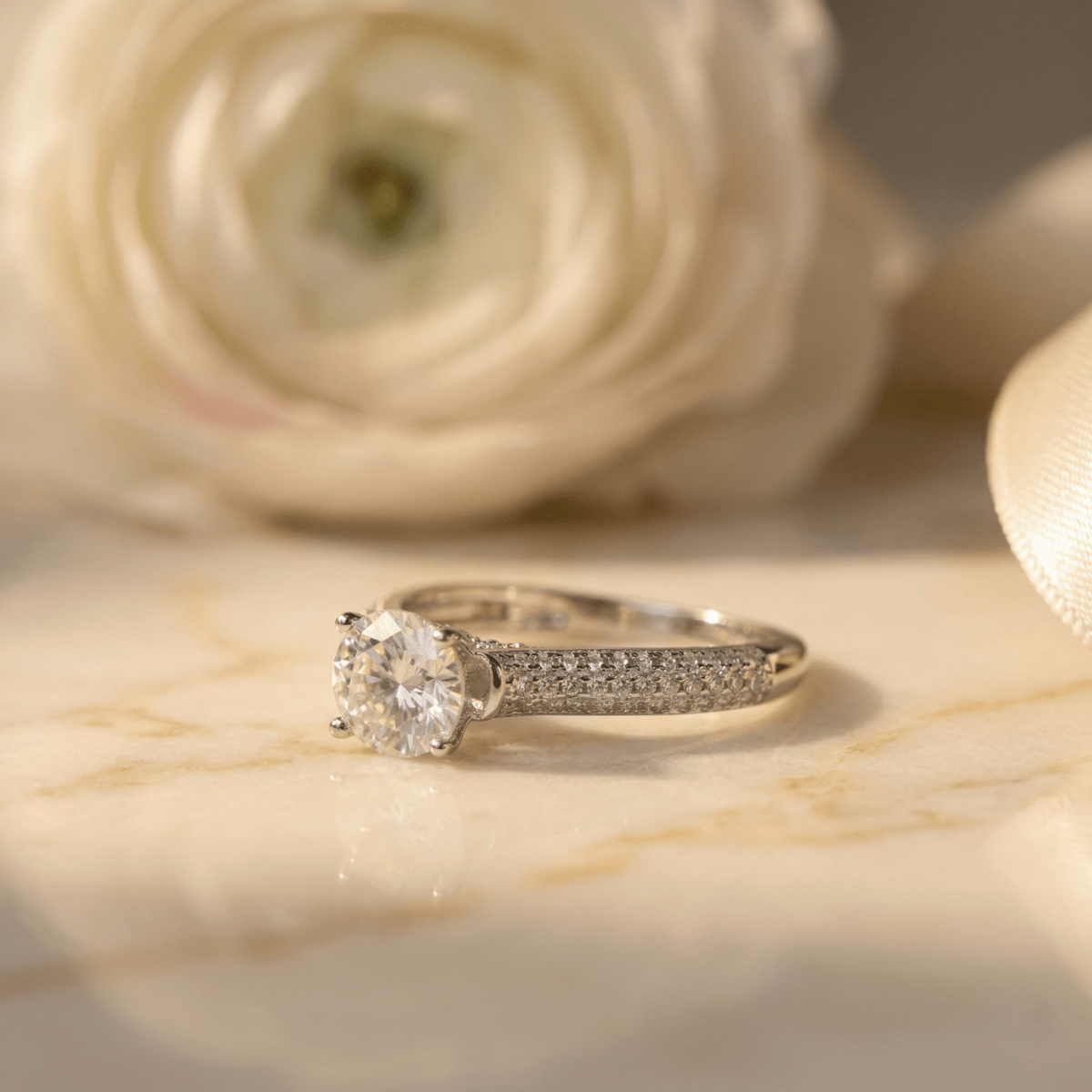 Elegant Silver Sparkle Solitaire Ring - Silvorn India