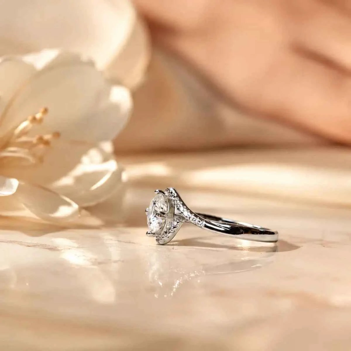 Elegant Spiral Halo Cubic Zirconia Promise Ring in Sterling Silver