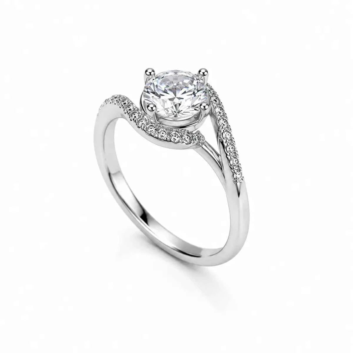 Elegant Spiral Halo Cubic Zirconia Promise Ring in Sterling Silver