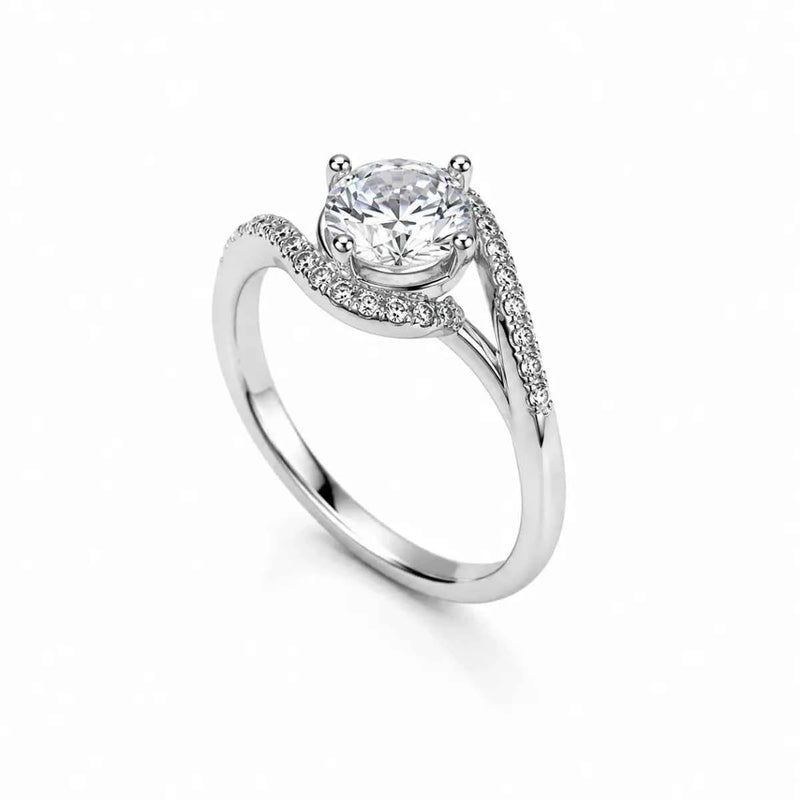 Sterling silver promise ring with round center cubic zirconia and pavé halo