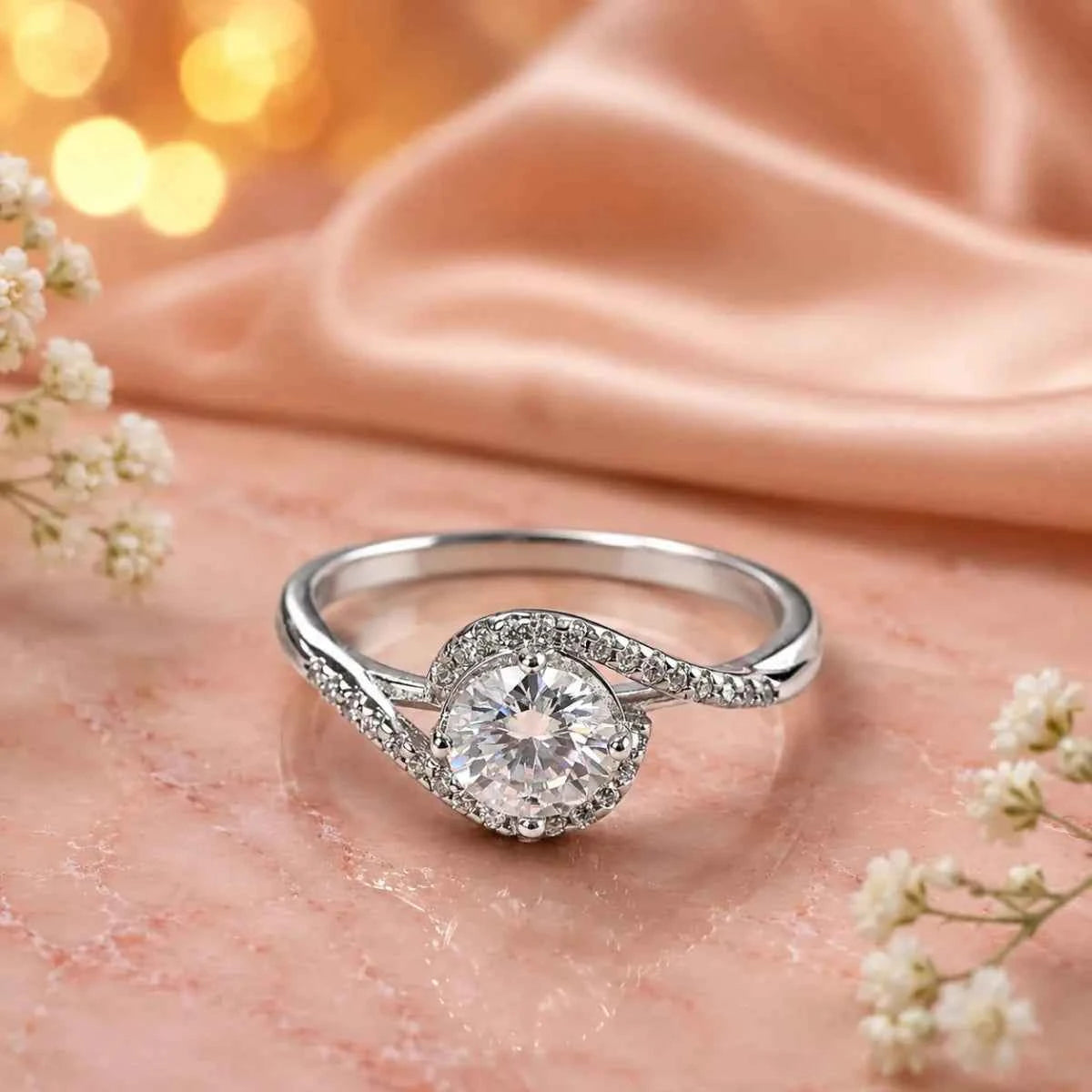 Elegant Spiral Halo Cubic Zirconia Promise Ring in Sterling Silver