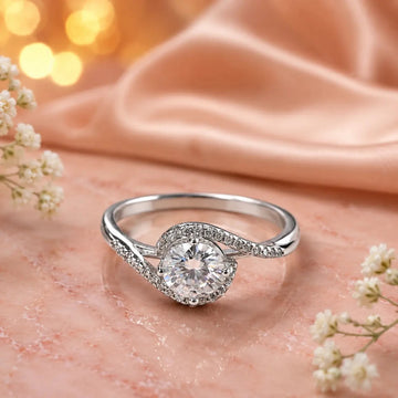Elegant Spiral Halo Cubic Zirconia Promise Ring in Sterling Silver - Silvorn India