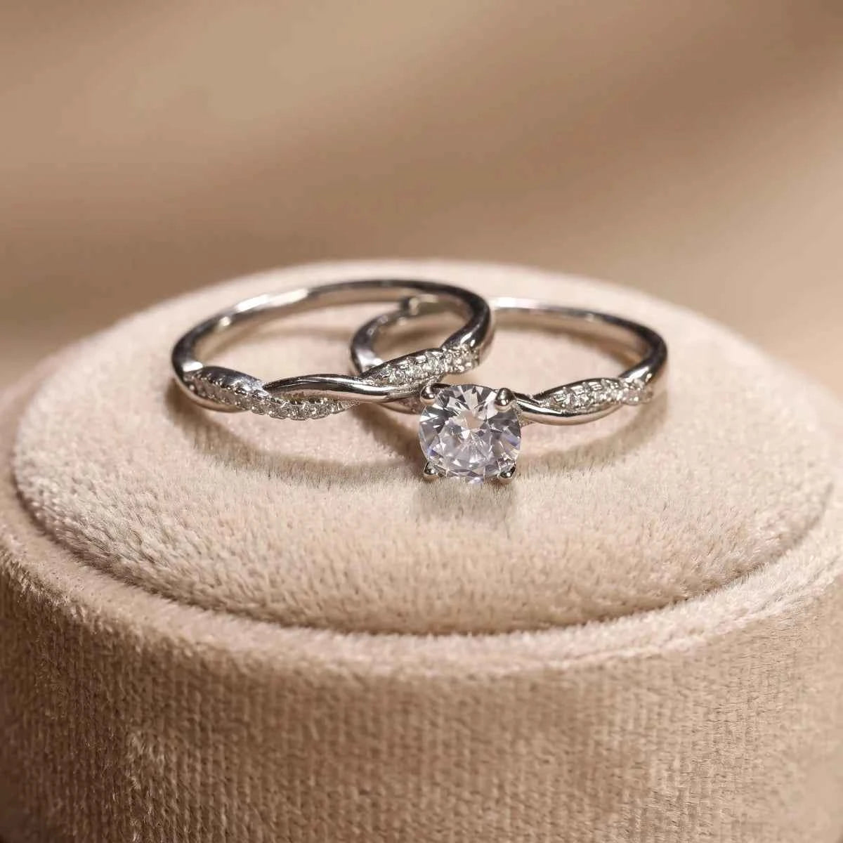 Elegant Sterling Silver Zirconia Twist Ring Set for Women - Silvorn India