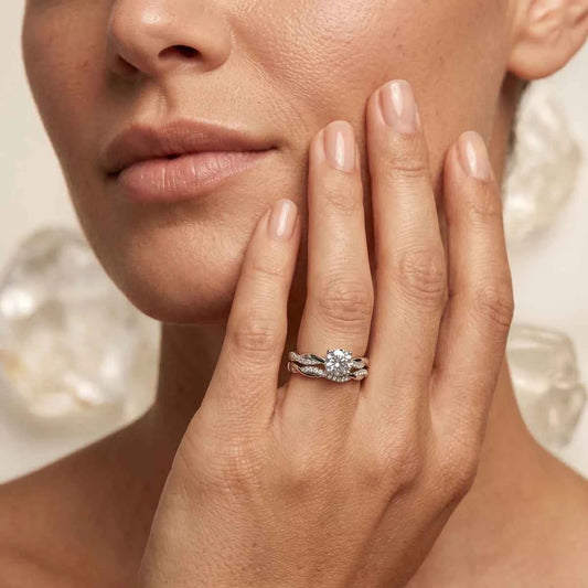 Elegant Sterling Silver Zirconia Twist Ring Set for Women - 925 Silver Jewelery