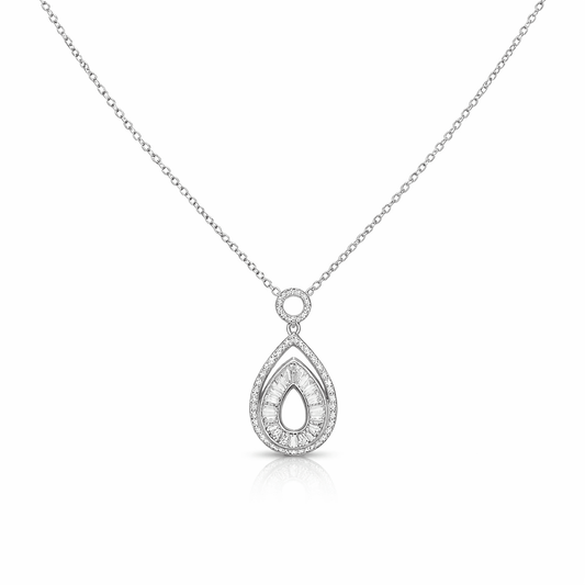 Elegant Teardrop Halo Diamond Pendant Necklace in White Finish - 925 Silver Jewelery