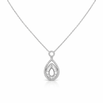 Elegant Teardrop Halo Diamond Pendant Necklace in White Finish - Silvorn India