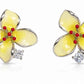 Elegant Yellow Enamel Floral Stud Earrings with Crystal Accent