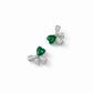 Emerald green gemstone bow charm stud earrings with silver 925 ribbon bows.