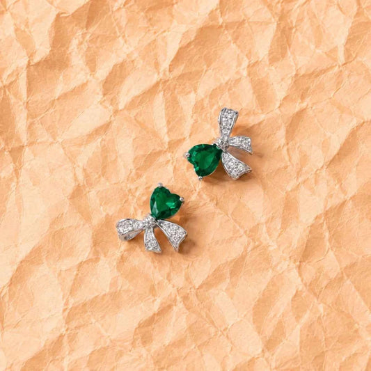 Emerald Bow Charm Studs