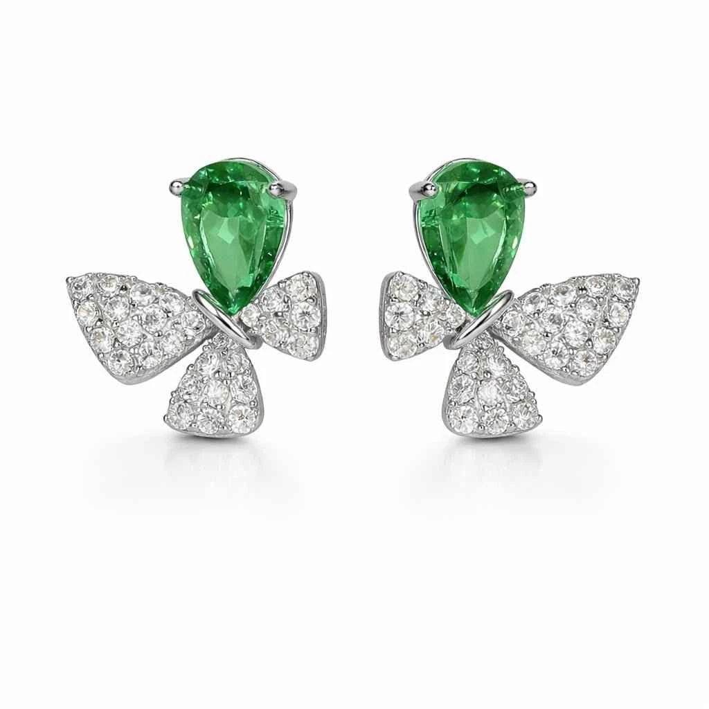 Emerald Bow Sparkle Stud Earrings