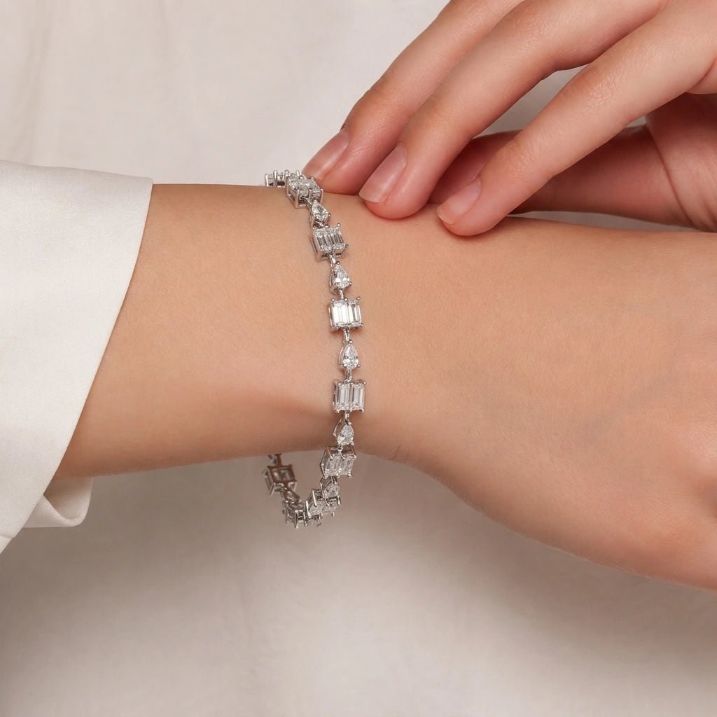 Emerald Cut Crystal Link Bracelet for Women - Silvorn India