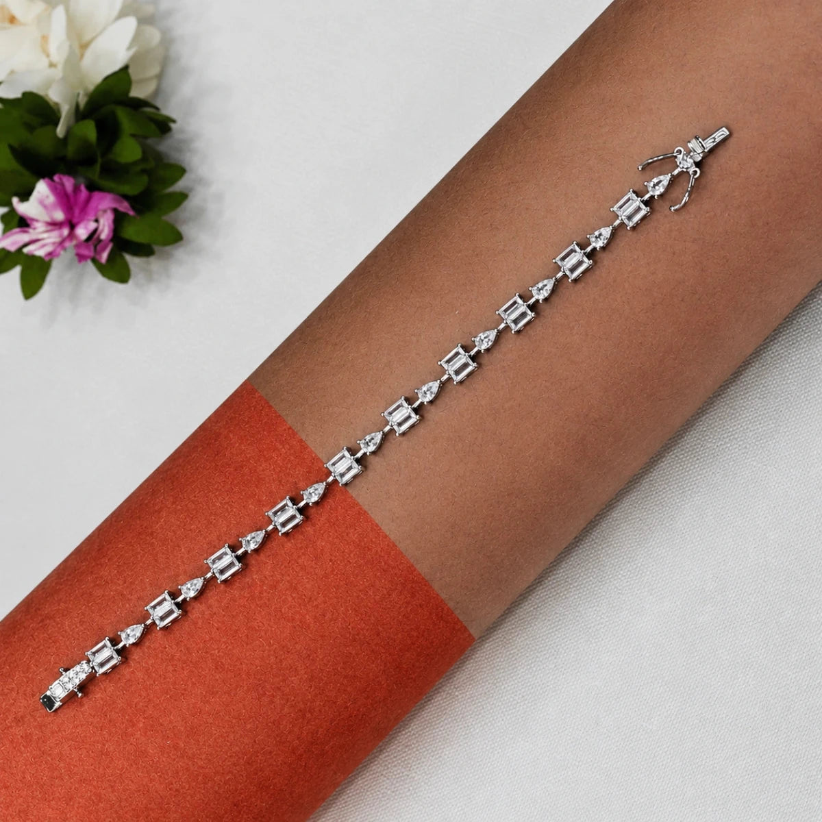 Emerald Cut Crystal Link Bracelet for Women - Silvorn India