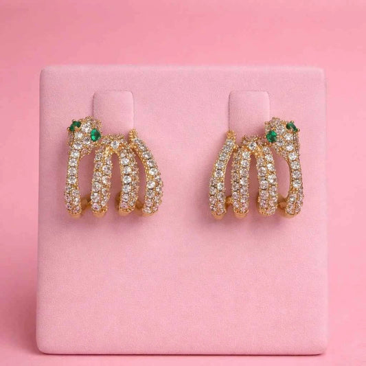 Emerald-Eyed Panther Triple Row C-Hoops - 925 Silver Jewelery