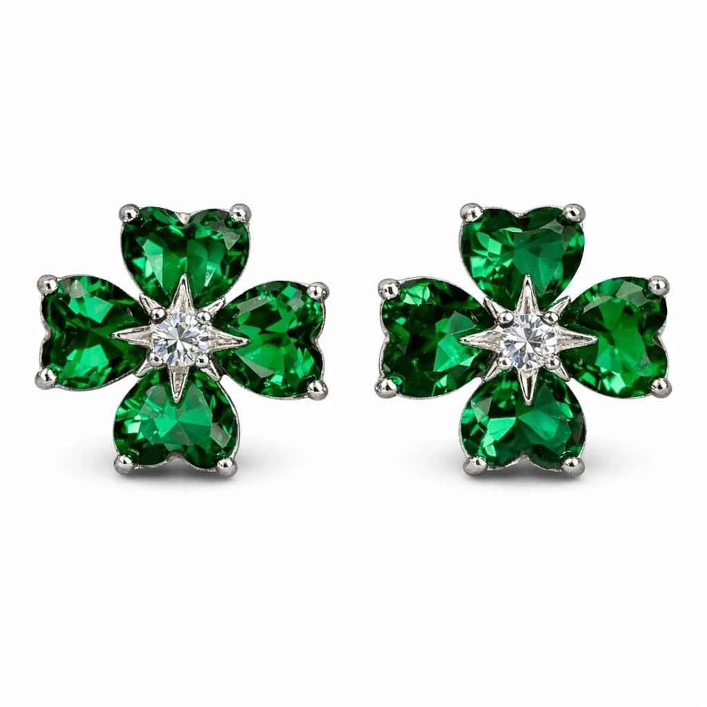 Emerald Green Heart-Cut Clover Studs