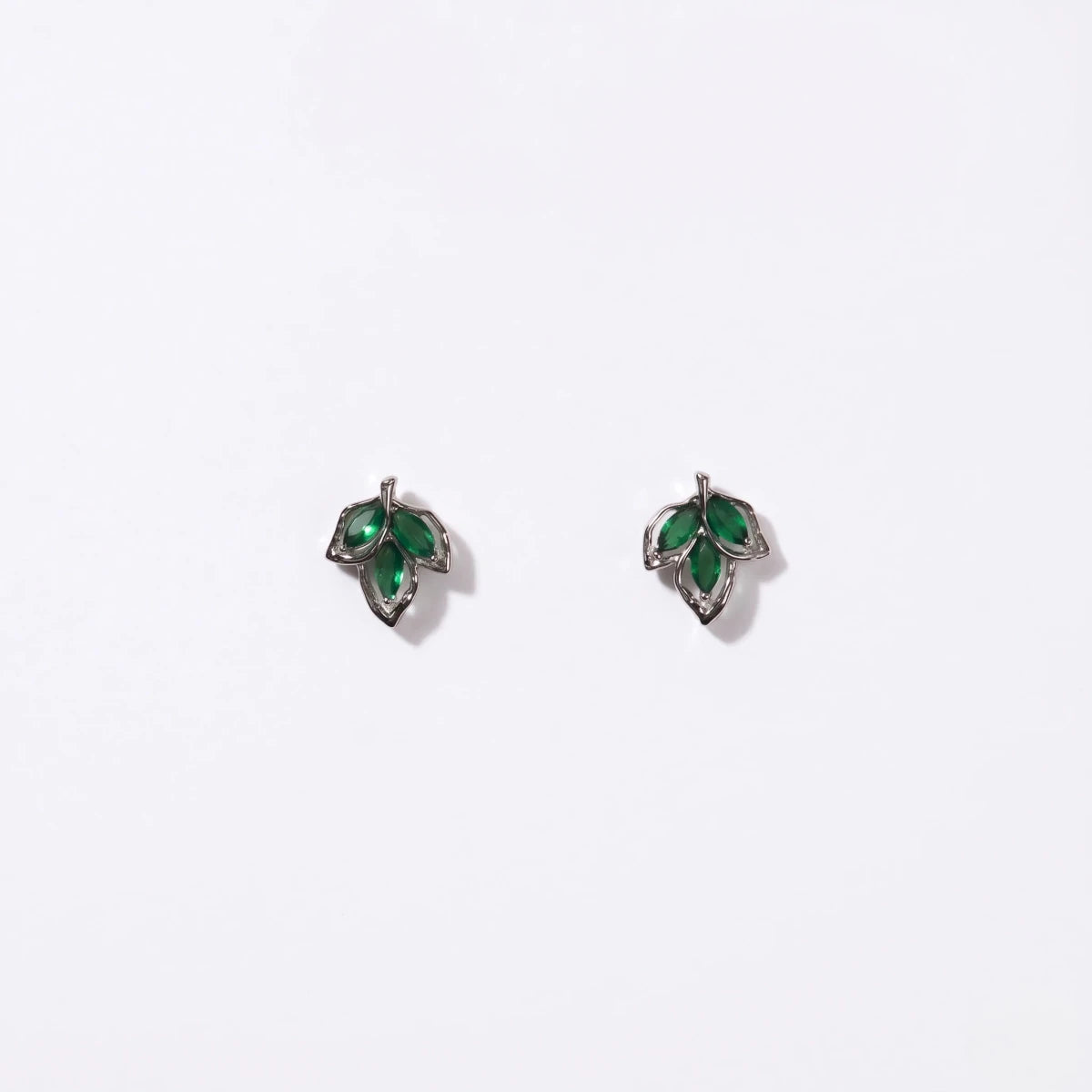 Emerald Leaf Crystal Studs - Silvorn India